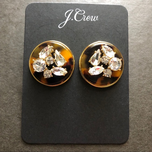 NWT J. Crew Crystal tortoise disc stud earrings - Picture 2 of 6